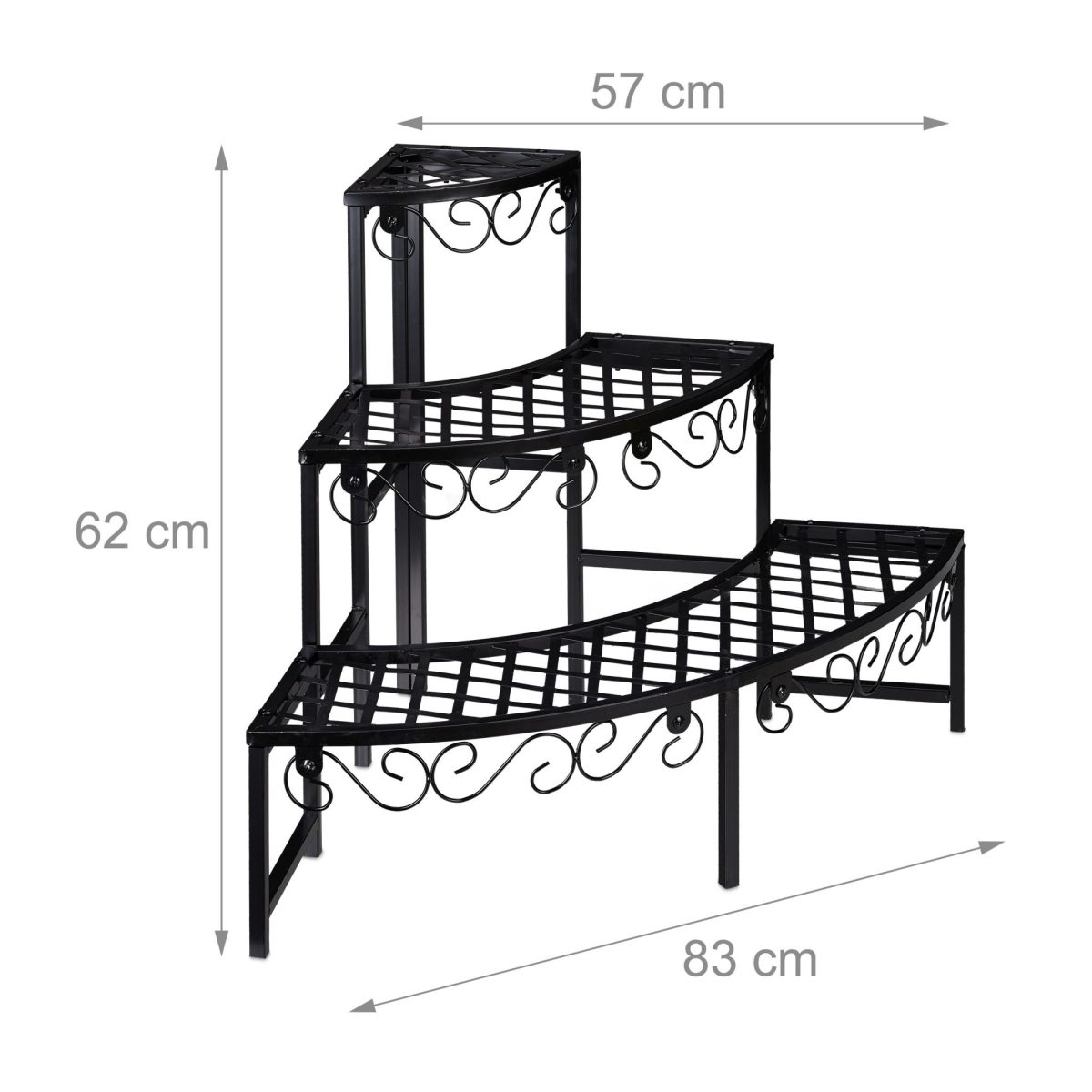 Raft metalic pentru flori, 3 trepte, interior/exterior, negru, 62 x 83 x 57 cm - imagine 4