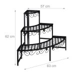 Raft metalic pentru flori, 3 trepte, interior/exterior, negru, 62 x 83 x 57 cm - imagine 4