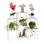 Stand de flori din lemn cu 6 etajere, alb, 86,5 x 95 x 29,5 cm