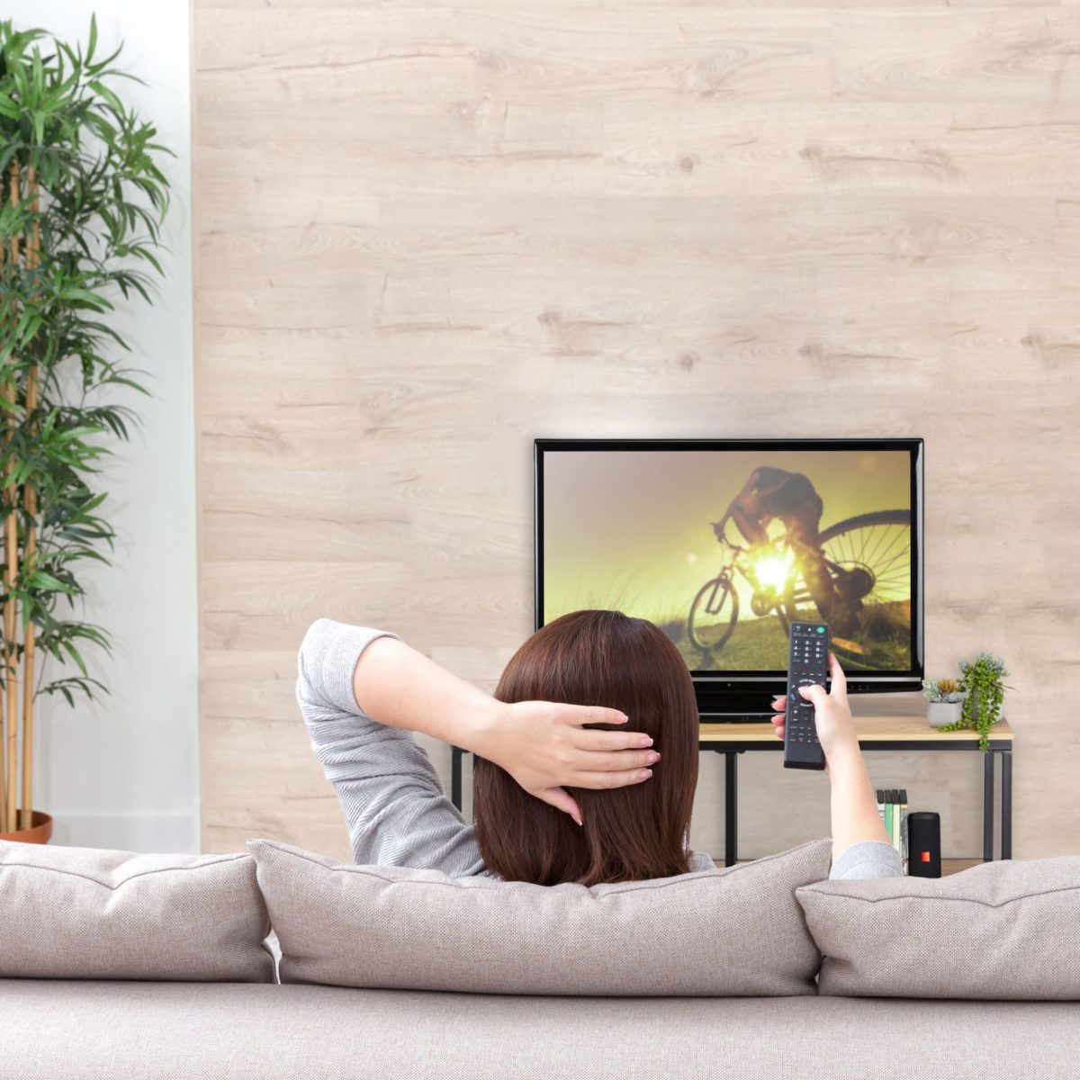 Comoda TV Relaxdays, tip industrial, cadru metalic negru, blat MDF, natur, 50.5 x 110.5 x 45.5 cm - imagine 3