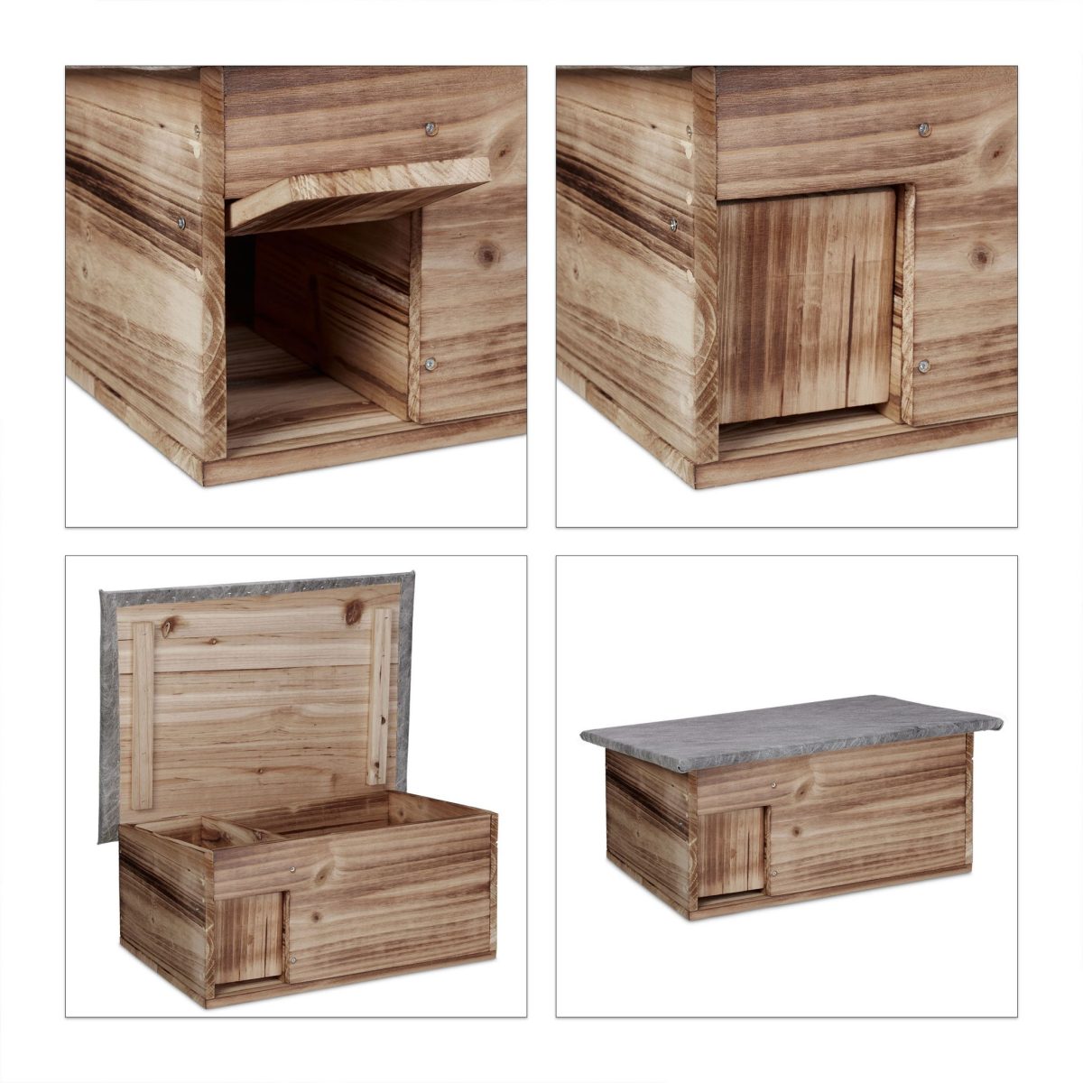Casuta pentru arici - Cu usa, podea, intrare labirint si acoperis impermeabil, 21 x 46 x 34 cm - imagine 7