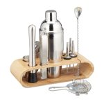 Set cocktail profesional Relaxdays, din inox, suport din bambus, 11 piese