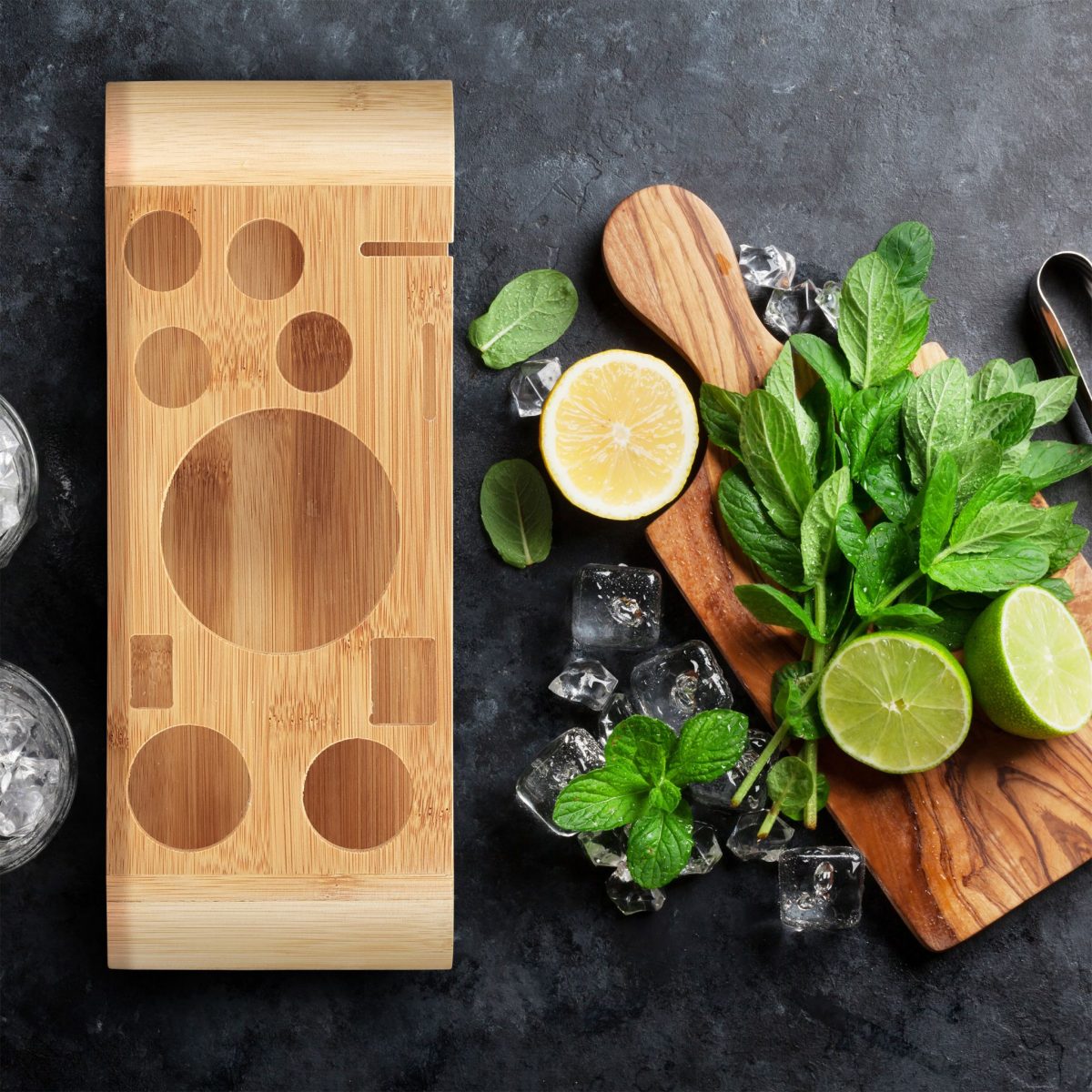 Set cocktail profesional Relaxdays, din inox, suport din bambus, 11 piese - imagine 3