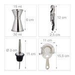 Set cocktail profesional Relaxdays, din inox, suport din bambus, 11 piese - imagine 6