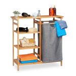 Raft organizare si cos rufe 50 l, Relaxdays, 5 compartimente, bambus, natur, 80.5 x 80 x 33.5 cm
