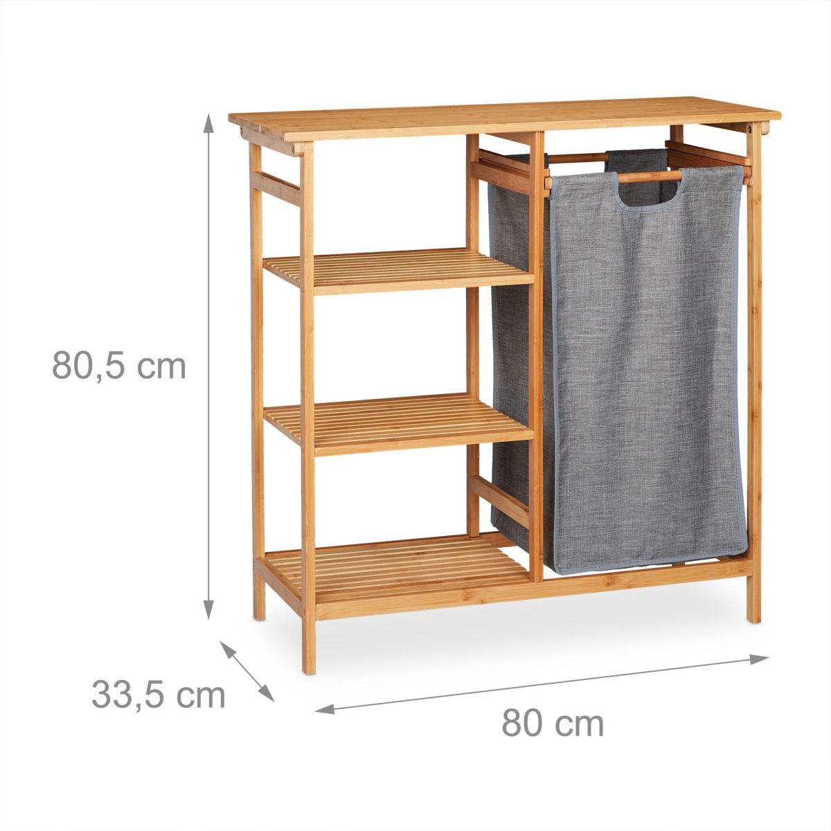 Raft organizare si cos rufe 50 l, Relaxdays, 5 compartimente, bambus, natur, 80.5 x 80 x 33.5 cm - imagine 7