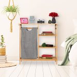 Raft organizare si cos rufe 50 l, Relaxdays, 5 compartimente, bambus, natur, 80.5 x 80 x 33.5 cm - imagine 8