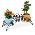Suport flori, design antic, pentru 3 ghivece, negru, 21 x 55 x 19 cm