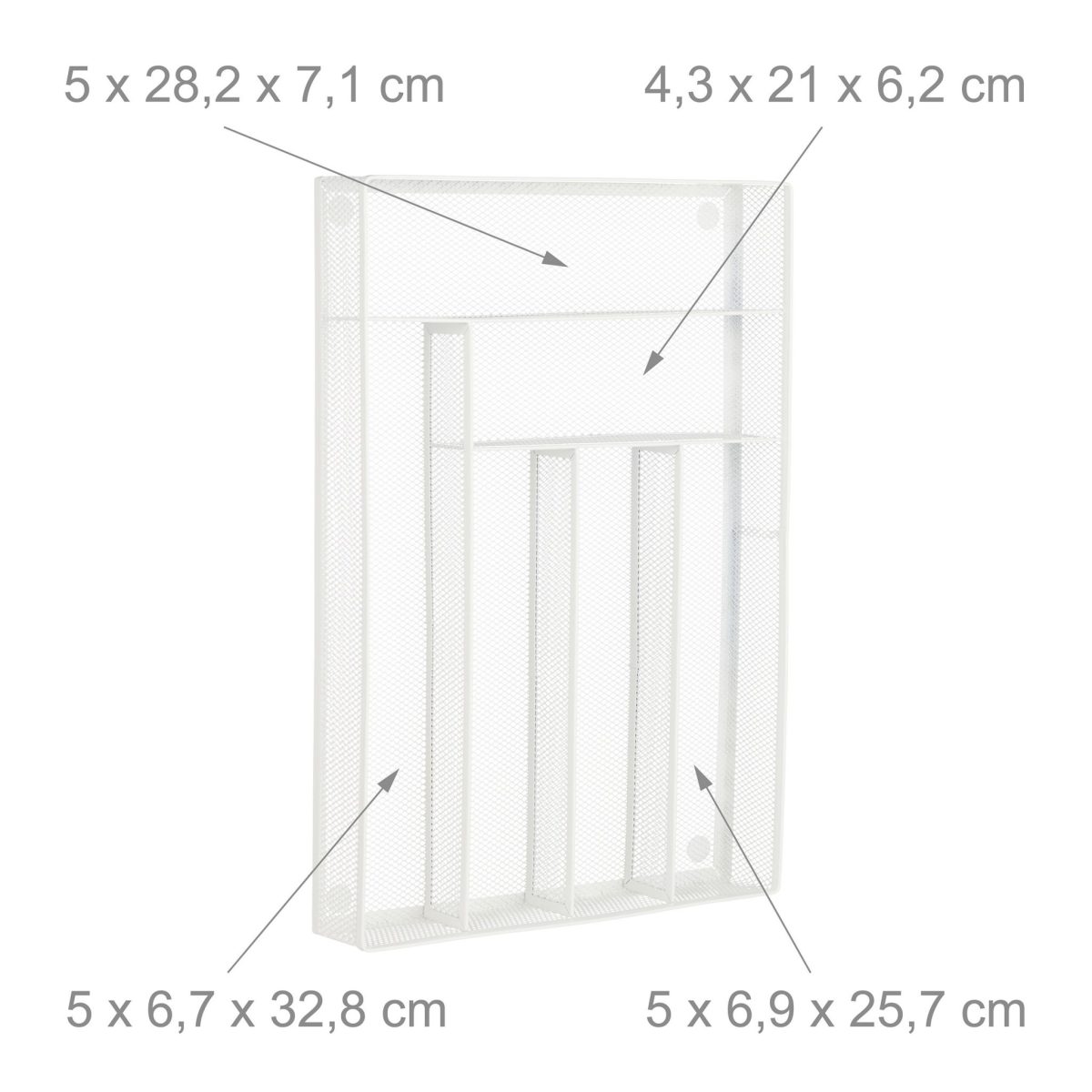 Suport tacamuri Relaxdays, din metal, 6 compartimente, alb, 5.5 x 29 x 41 cm - imagine 5