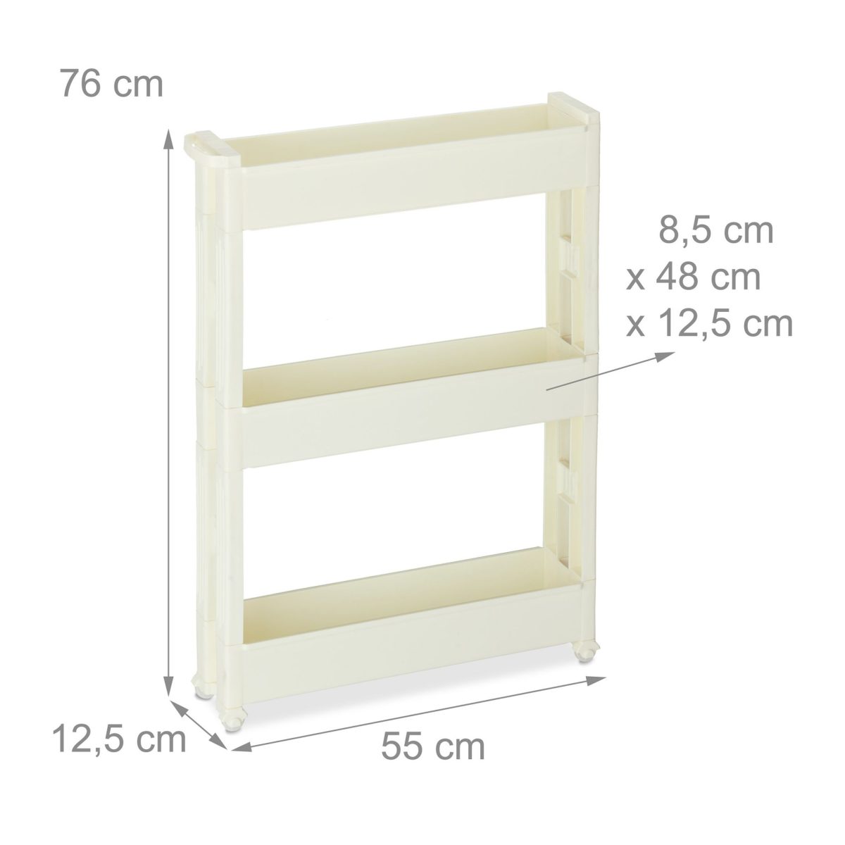 Etajera cu 3 rafturi Relaxdays, pentru bucatarie sau baie, crem, din plastic, 76 x 55 x 12,5 cm - imagine 4