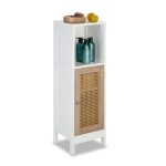 Dulap baie, 3 rafturi de depozitare, din MDF, 96,5 x 30 x 30 cm, maro/alb