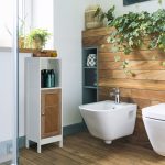 Dulap baie, 3 rafturi de depozitare, din MDF, 96,5 x 30 x 30 cm, maro/alb - imagine 2