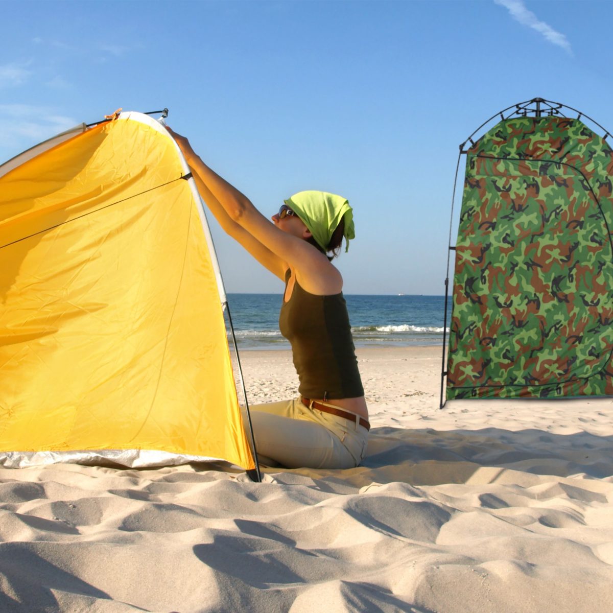 Cort portabil pentru dus sau toaleta XXL, poliester, 240 x 160 x 154 cm, camuflaj, pentru camping, drumetii si excursii - imagine 3