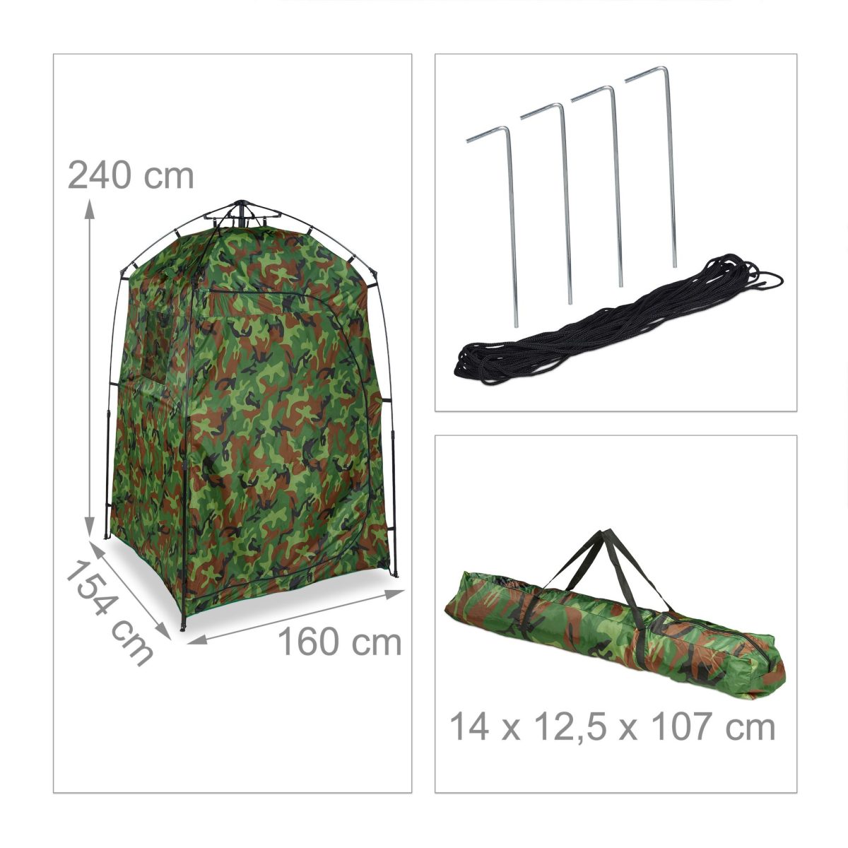 Cort portabil pentru dus sau toaleta XXL, poliester, 240 x 160 x 154 cm, camuflaj, pentru camping, drumetii si excursii - imagine 4