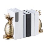 Set 2 suporturi de carte in forma de ananas, aluminiu, gold, 21 x 8 x 13 cm