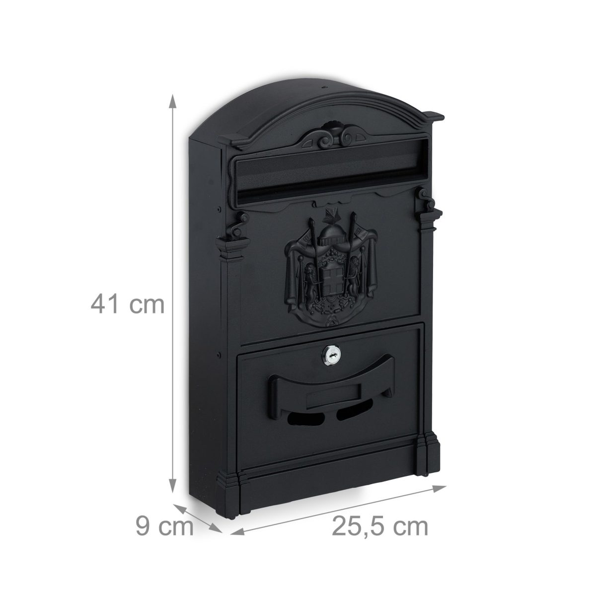 Cutie postala cu aspect vintage, pentru exterior,cu stema si decoratiuni antice, negru, 41 x 25,5 x 9 cm - imagine 4