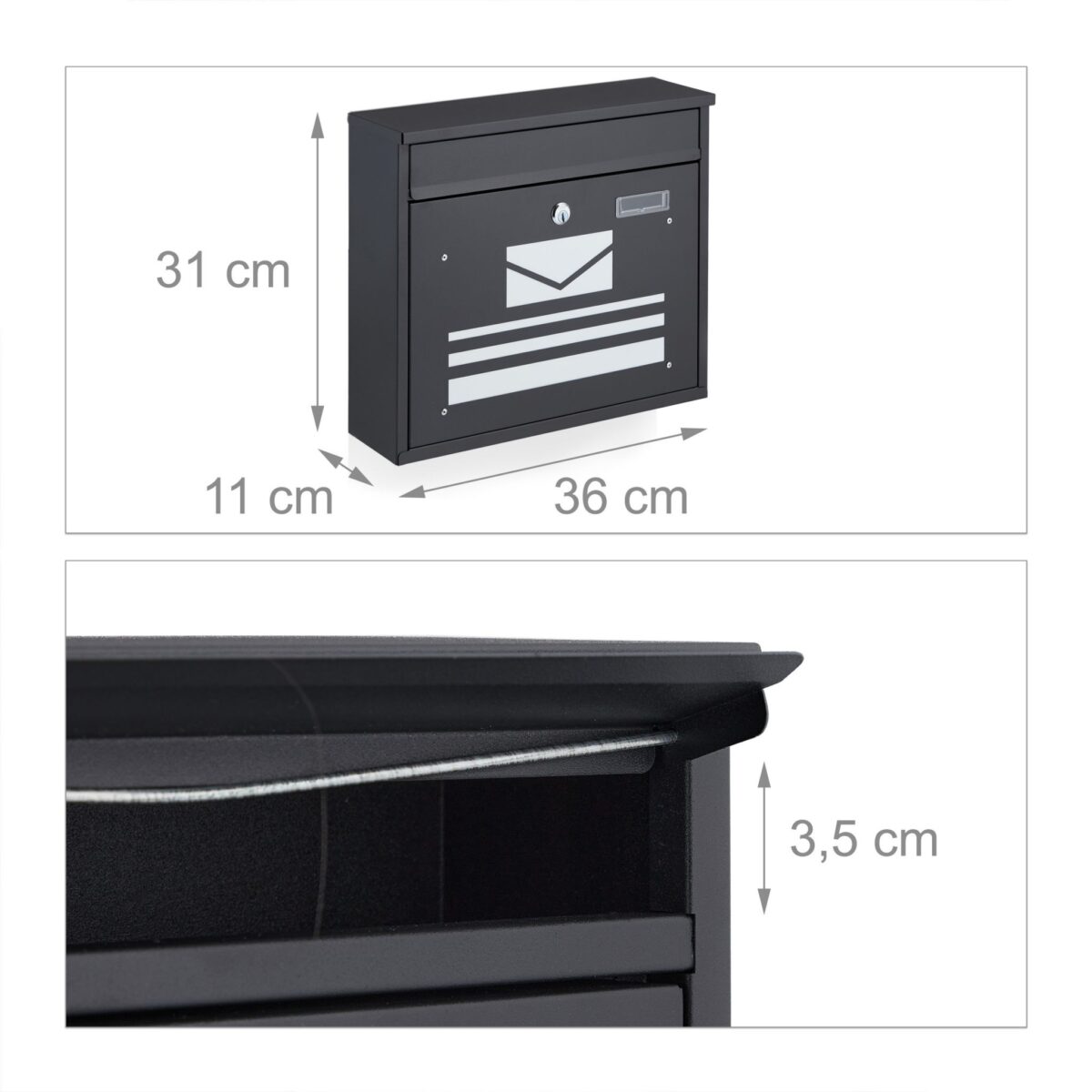 Cutie postala, design modern, negru, 31 x 36 x 11 cm - imagine 5