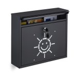 Cutie postala moderna, design soare, 2 chei, negru, 31 x 36 x 11 cm