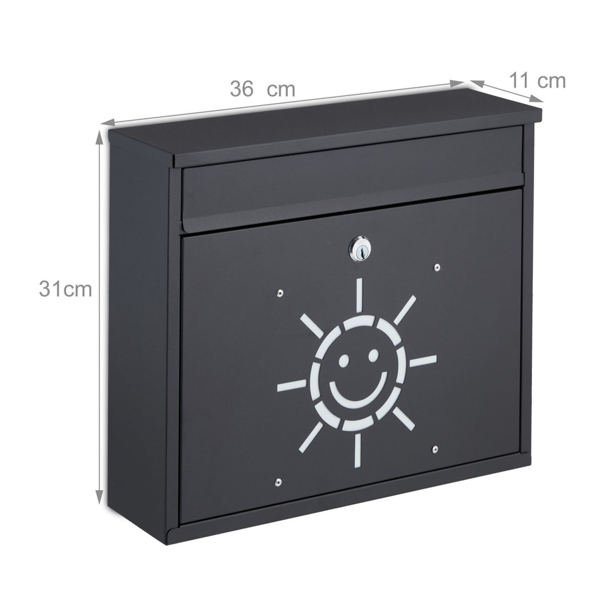 Cutie postala moderna, design soare, 2 chei, negru, 31 x 36 x 11 cm - imagine 4