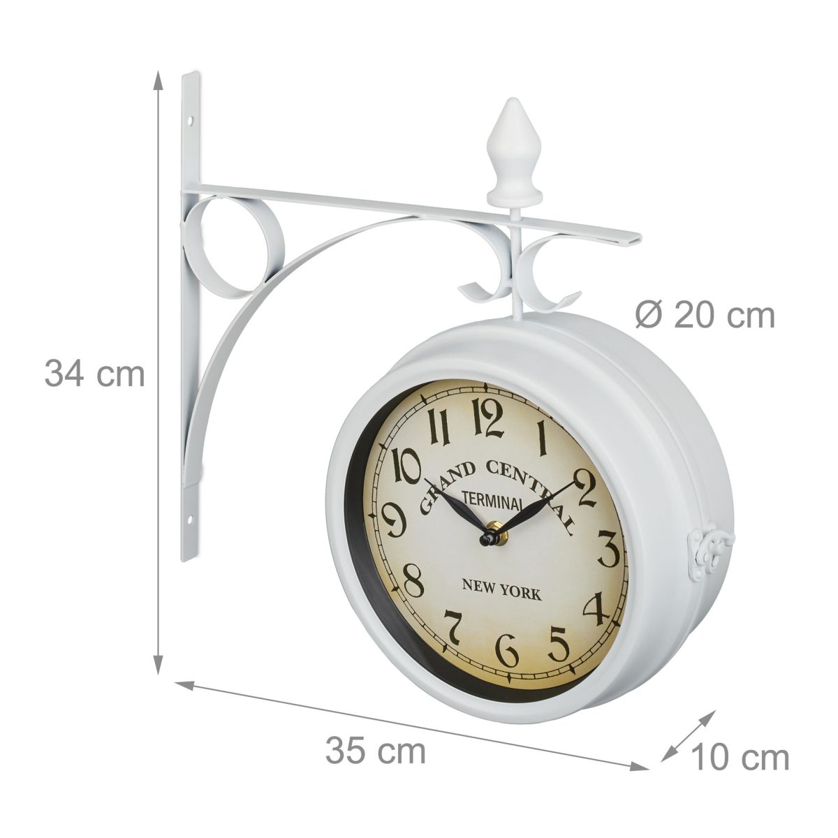 Ceas de perete, design vintage, 2 fete, 34 x 35 x 10 cm, alb - imagine 3
