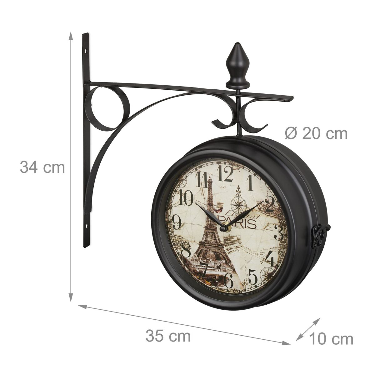 Ceas de perete, design Paris, 2 fete, 34 x 35 x 10 cm, negru - imagine 4