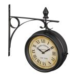 Ceas de perete, design Retro, 2 fete, cu cifre romane, 33 x 34 x 10 cm, negru