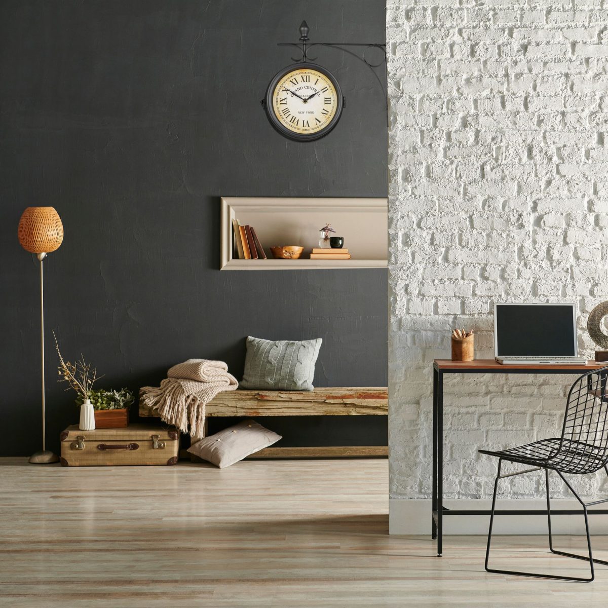Ceas de perete, design Retro, 2 fete, cu cifre romane, 33 x 34 x 10 cm, negru - imagine 2