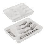 Set 2 organizatoare tacamuri, 5 compartimente, din plastic, design alb