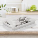 Set 2 organizatoare tacamuri, 5 compartimente, din plastic, design alb - imagine 2