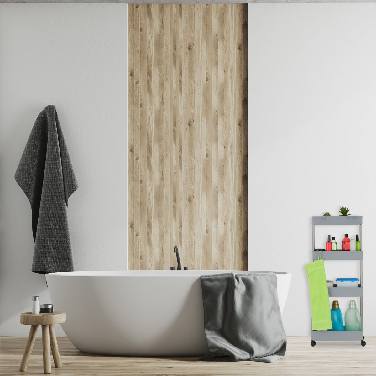 Etajera cu 4 rafturi, Relaxdays, din plastic si inox, gri, 98 x 15.5 x 40.5 cm - imagine 2