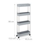 Etajera cu 4 rafturi, Relaxdays, din plastic si inox, gri, 98 x 15.5 x 40.5 cm - imagine 4