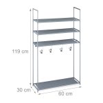 Suport cu 4 rafturi pentru pantofi, Relaxdays, 4 agatatori, dimensiuni 119 x 60 x 30 cm, capacitate 16 perechi pantofi, gri - imagine 4