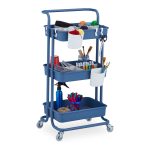 Etajera 3 rafturi Relaxdays, din metal si plastic, albastru inchis, 86 x 43 x 42 cm