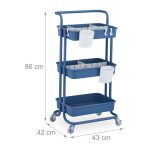 Etajera 3 rafturi Relaxdays, din metal si plastic, albastru inchis, 86 x 43 x 42 cm - imagine 4