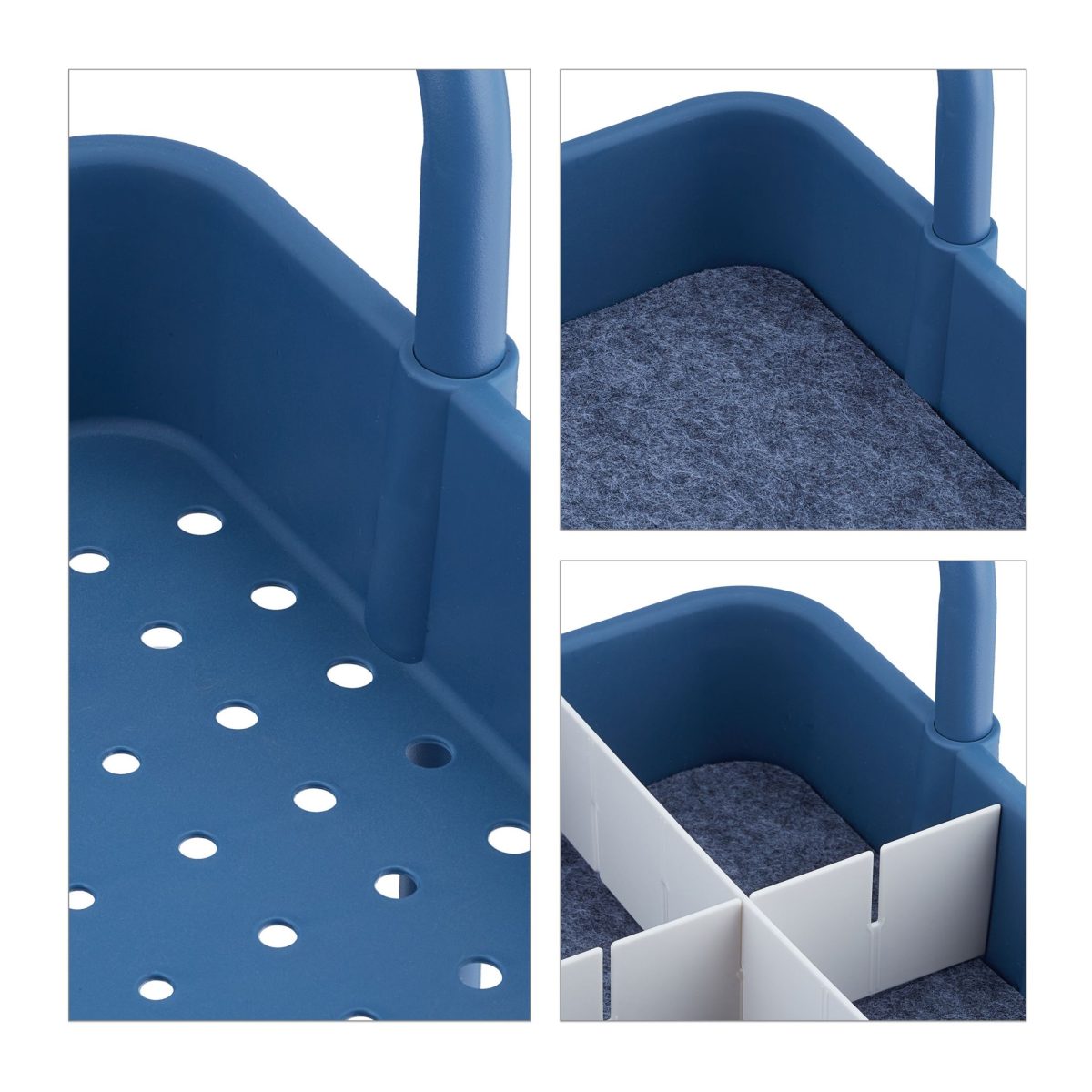 Etajera 3 rafturi Relaxdays, din metal si plastic, albastru inchis, 86 x 43 x 42 cm - imagine 7