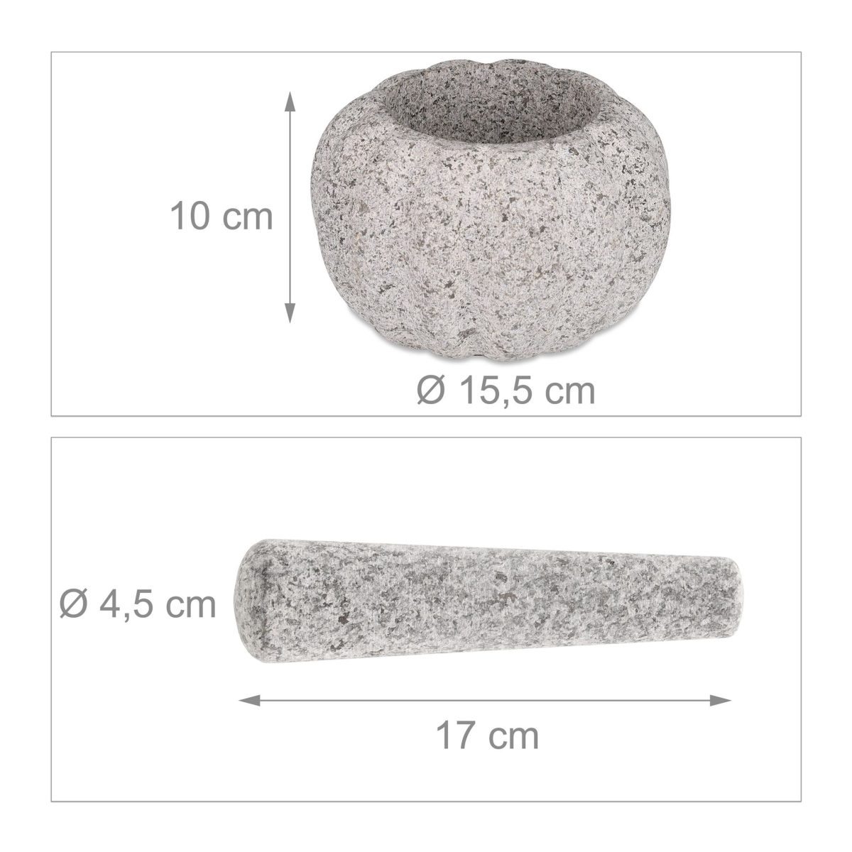 Mojar cu pistil, granit, gri, 10 x 15,5 - imagine 4