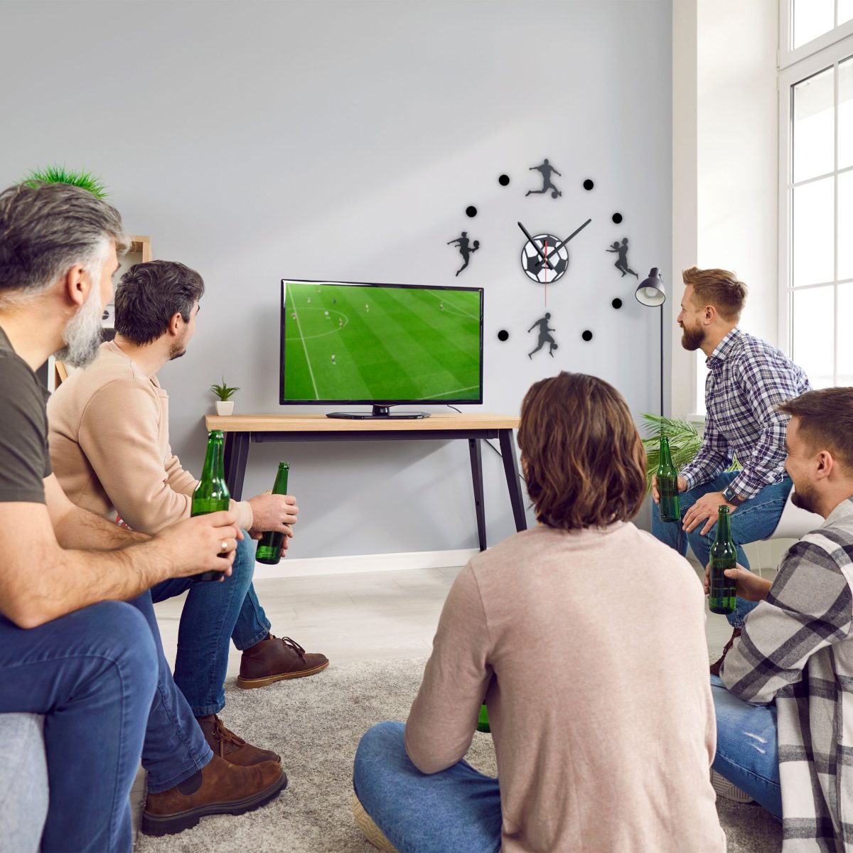 Ceas decorativ de perete, DIY,, Fotbal”, 50 - 100 cm, Efect 3D, alb/negru - imagine 4