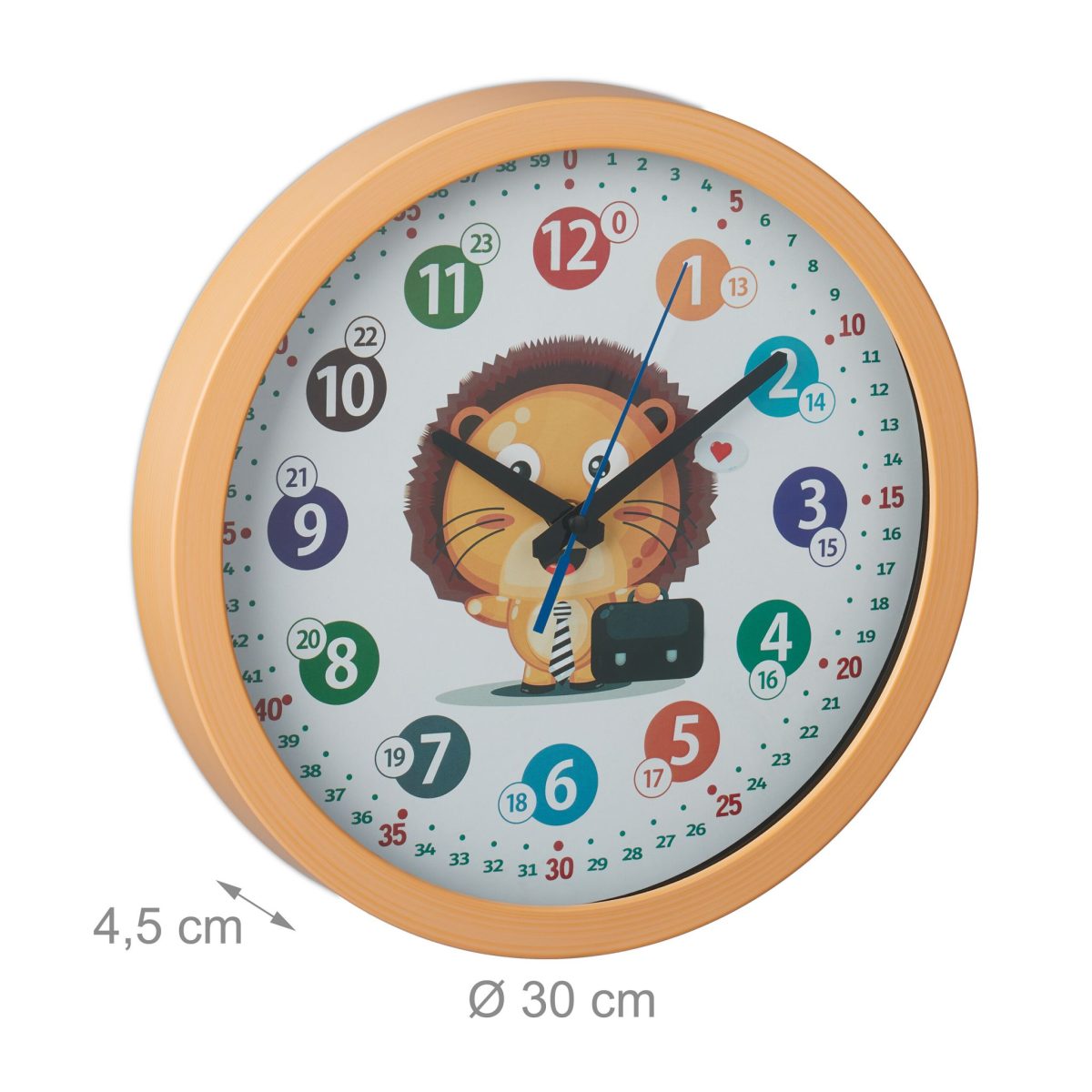 Ceas de perete pentru copii, cifre arabe, design leu, 30 x 4,5 cm, alb/maro - imagine 4