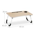Masa de laptop multifunctionala, suport tableta/telefon/cana sau pahar, pliabila,  26 x 63 x 40 cm, maro deschis - imagine 4
