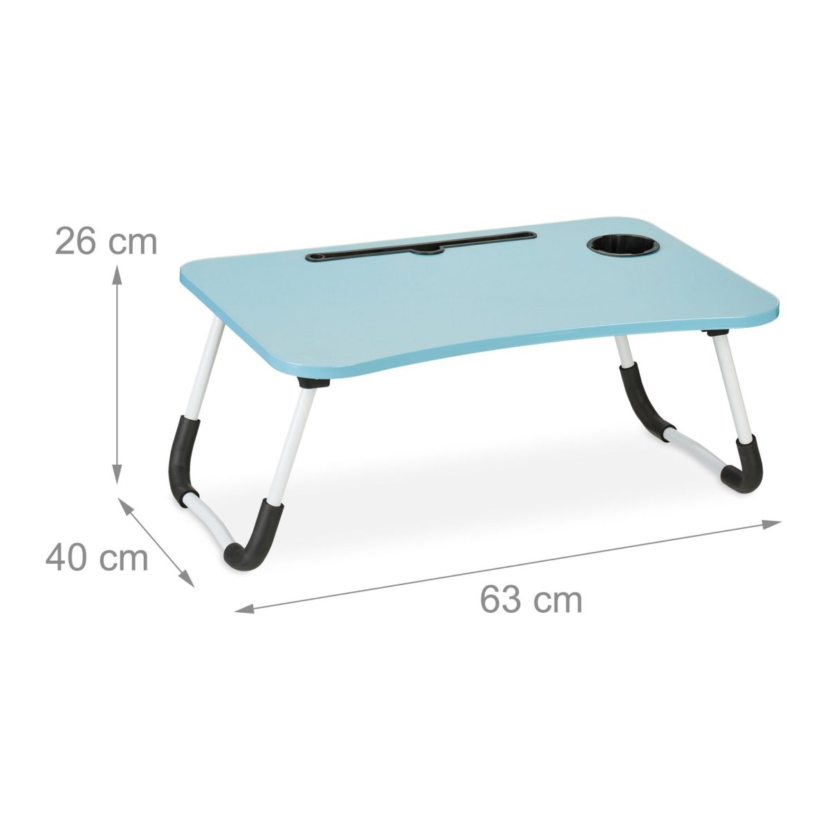 Masa de laptop multifunctionala, suport tableta/telefon/cana sau pahar, pliabila,  26 x 63 x 40 cm, albastru - imagine 4