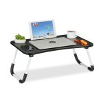 Masa de laptop multifunctionala, suport tableta/telefon/cana sau pahar, pliabila, 26 x 63 x 40 cm