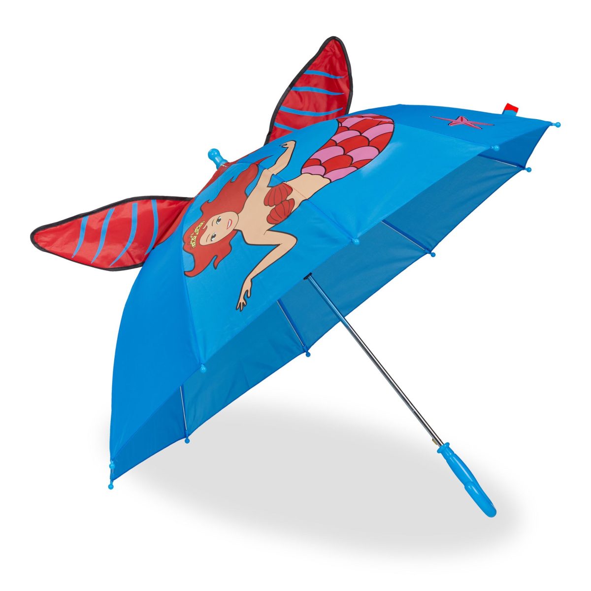 Umbrelă pentru copii, model sirena, 69 x 78 cm, albastru/rosu - imagine 2