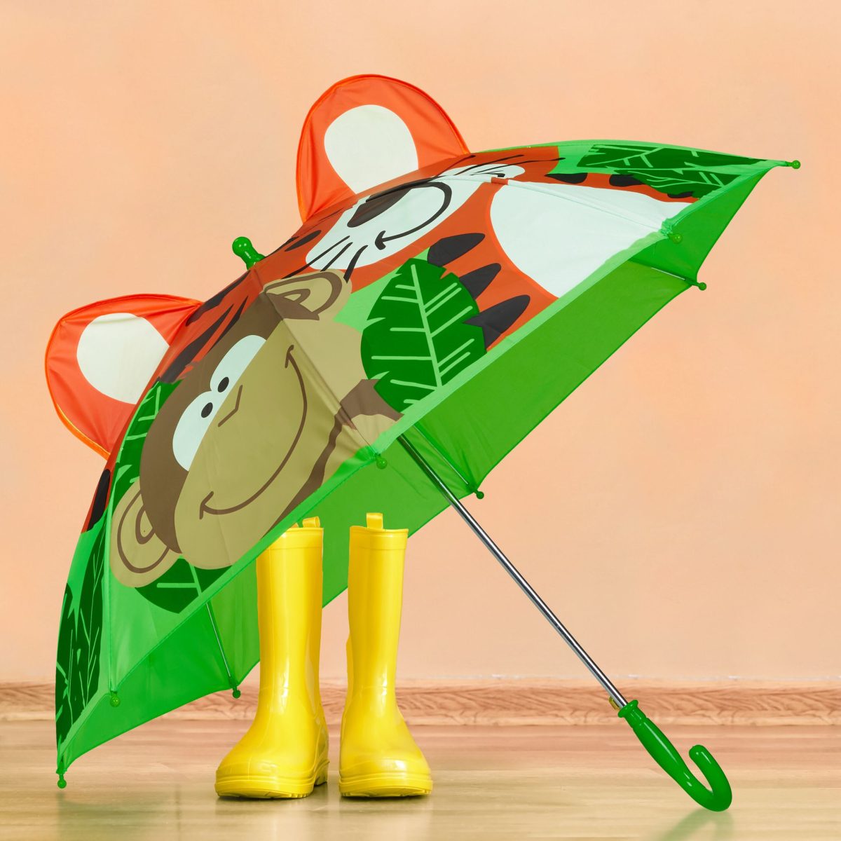 Umbrela pentru copii, model jungla, verde, 67 x 78 cm - imagine 2