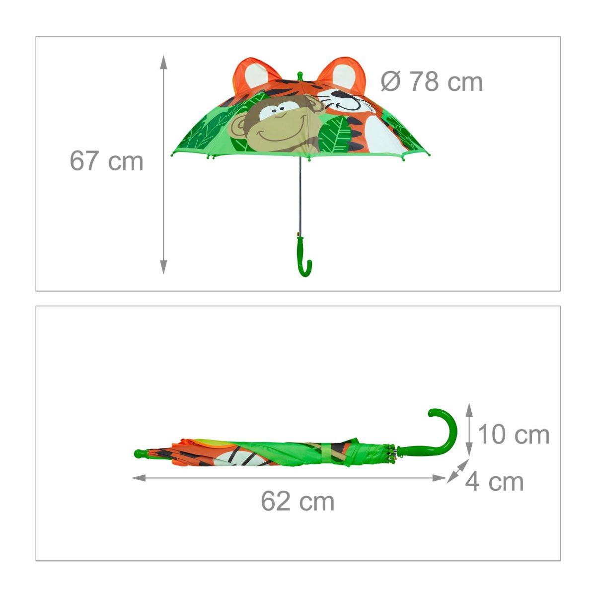Umbrela pentru copii, model jungla, verde, 67 x 78 cm - imagine 4