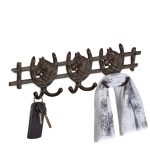 Cuier de perete, model vintage, , 6 carlige, 11 x 36,5 x 3,5 cm, maro
