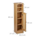 Dulap baie cu suport hartie igienica, 3 rafturi de depozitare, 80 x 20,5 x 21 cm, maro - imagine 4