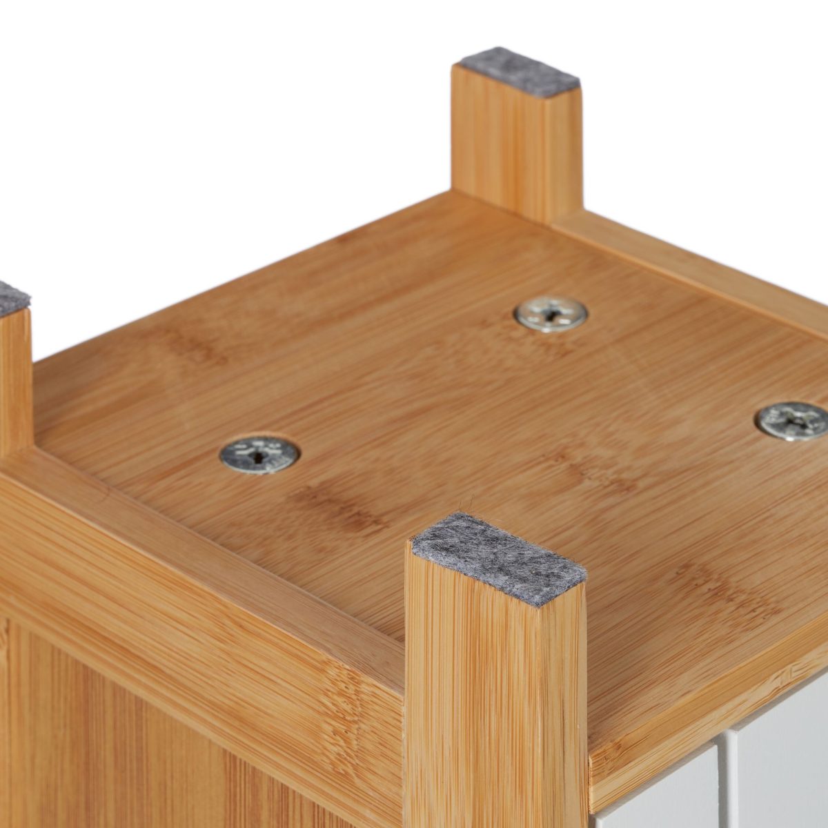 Dulap baie cu suport hartie igienica, 2 rafturi de depozitare, MDF/bambus, 71 x 18 x 20 cm, alb/maro - imagine 9