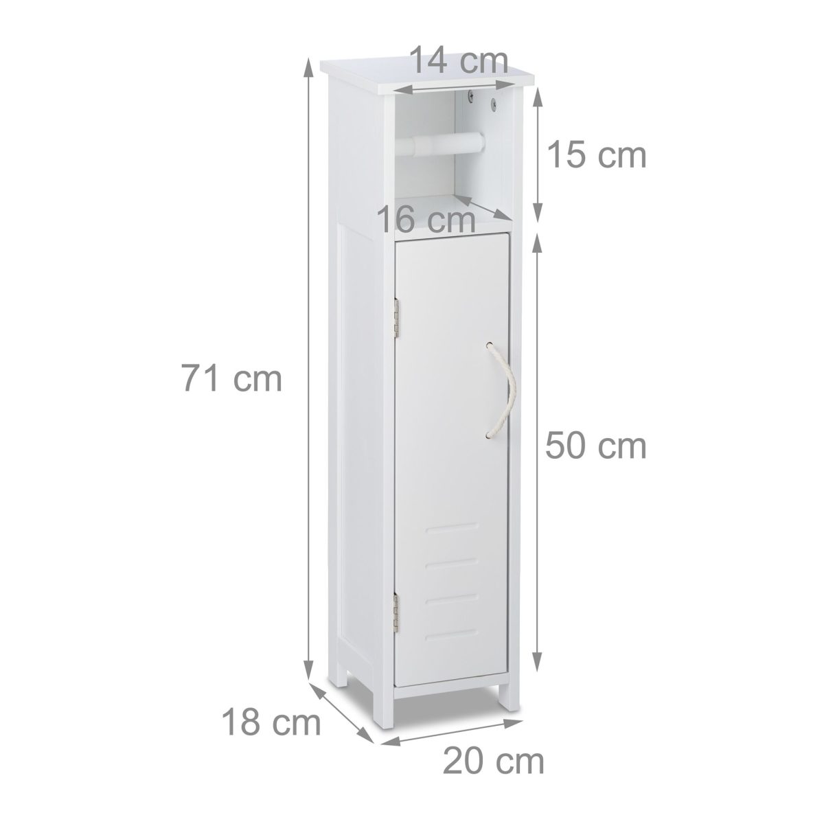 Dulap baie cu suport hartie igienica, 2 rafturi de depozitare, MDF,  71 x 18 x 20 cm, alb - imagine 2