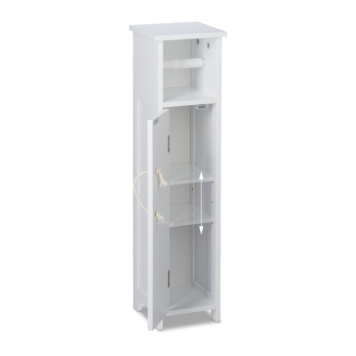 Dulap baie cu suport hartie igienica, 2 rafturi de depozitare, MDF,  71 x 18 x 20 cm, alb - imagine 6