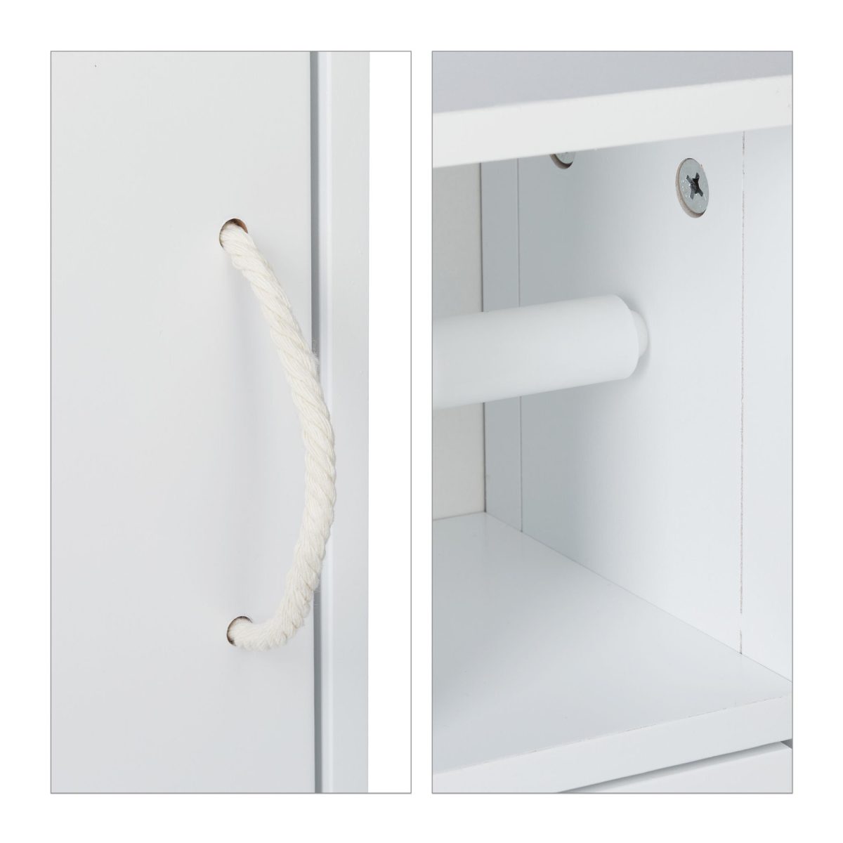 Dulap baie cu suport hartie igienica, 2 rafturi de depozitare, MDF,  71 x 18 x 20 cm, alb - imagine 7